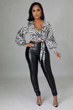 Fasheabe Long Sleeve Zebra Print Crop Top
