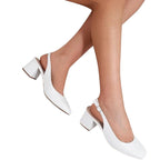 Dream Pairs Womens 9.5 White Faux Leather Low 2.5" Block Heel Slingback Shoes