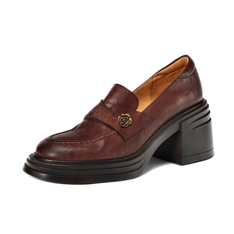 Vintage Chunky Heel Slip-On Dress Shoes