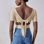 Cropped Midriff-baring Design Short-sleeve Top