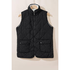 Black Fleece Lined Quilted Zip up Vest Coat Womenswear Tops