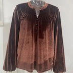 Women's Solid Color V-Neck Button Detail Long Sleeve Pullover