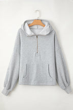 Orange Half Zipper Kangaroo Pockets Drop Shoulder Hoodie