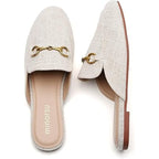 Minorsu Womens Size 8.5 Tan Gold Buckle Memory Foam Insole Low Heel Mule Shoes