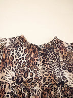 Leopard Ruffled Detail Long Sleeve Loose Mini Dress