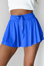 Sky Blue Drawstring High Waist Lined Tennis Skort