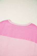 Pink Stripe Waffle Patchwork Loose T-Shirt
