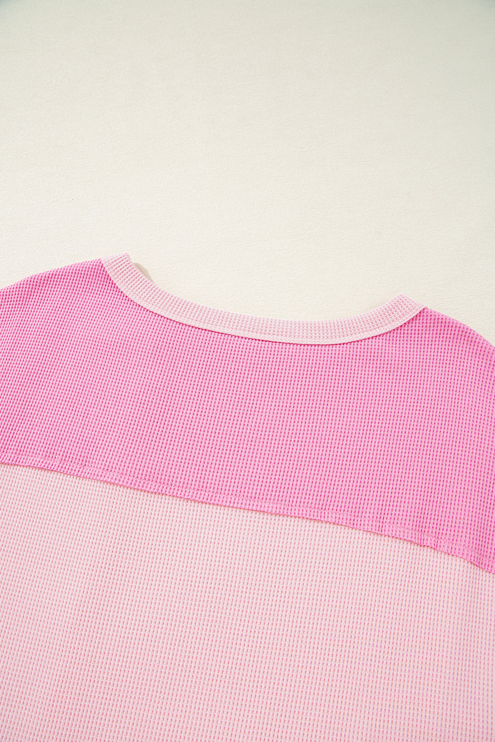 Pink Stripe Waffle Patchwork Loose T-Shirt