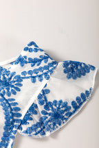 Blue Boho Print Flutter Sleeve Crew Neck Blouse