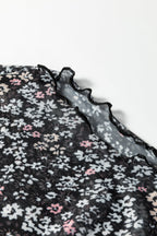 Black Ditsy Floral Mesh Thumbhole Sleeve Slim Fit Top
