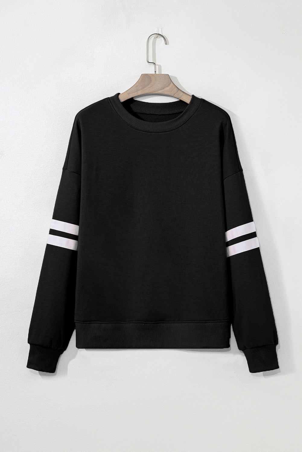 Fiery Red Preppy Striped Sleeve Loose Sweatshirt