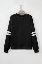 Fiery Red Preppy Striped Sleeve Loose Sweatshirt