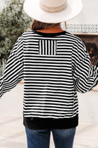 Orange Stripe Exposed Seam Drop Shoulder Casual Pullover Top