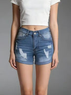 Distressed Wash Denim Shorts