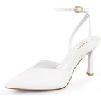 Ankis Womens Size 7.5 White 3.5" Heels Closed Pointed Toe Ankle Strap Shoes