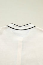 Beige Contrast Color Trim Button Down Long Puff Sleeve Shirt