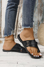White Toe Ring Flat Sandal Slippers