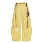 Starry Embroidery Fleece Lined Casual Pants For Women Loose Fit Trousers