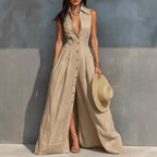 Women's High-Waist Lapel Shirt Maxi Dress – Elegant & Versatile