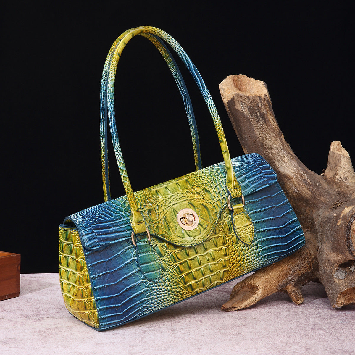 Crocodile Embossed Shoulder Tote Bag