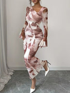 Asymmetrical Neck Long Sleeve Maxi Dress
