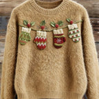 Digital-print Christmas Womens Flannel Crewneck Hoodie