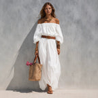 Women's Boat-Neck Sleeveless Cotton-Linen Maxi Dress