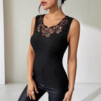 Black Ribbed Rhinestone-Decorated Vest T-Shirt Top