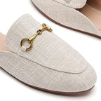 Minorsu Womens Size 8.5 Tan Gold Buckle Memory Foam Insole Low Heel Mule Shoes