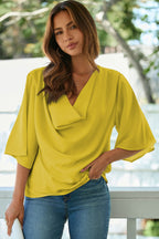 Golden Glow Women's Casual Summer Sleeve Wrap V Neck Draped Blouses