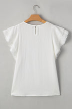 White Crinkled Layered Ruffled Flutter Sleeve Blouse