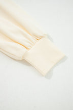 White Button Striped Collar Patchwork Puff Sleeve Sweatshirt