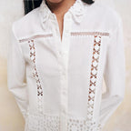 Women's Hollow-Out Patchwork Tassel Coat – Long Sleeve Lapel Button-Down Jacket