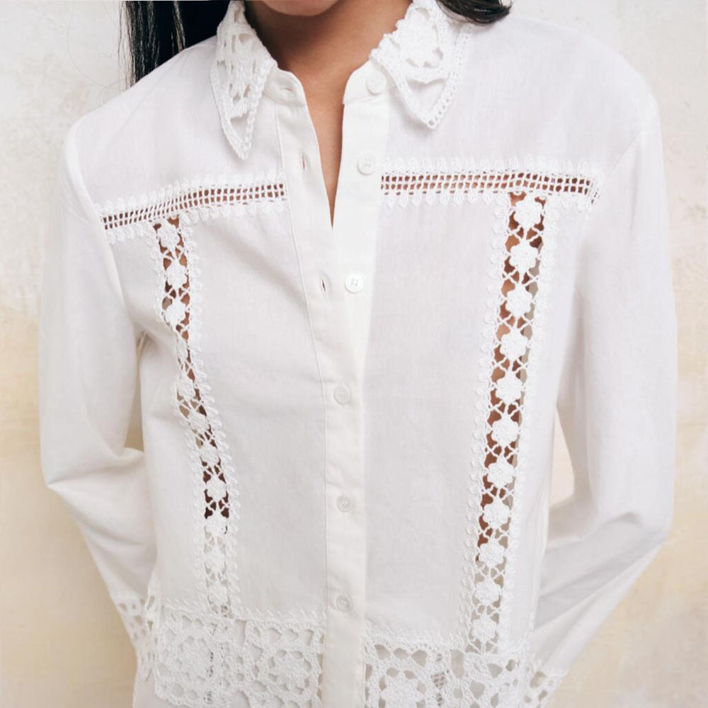 Women's Hollow-Out Patchwork Tassel Coat – Long Sleeve Lapel Button-Down Jacket