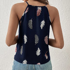 Women’s Feather Print Notch V-Neck Camisole Vest