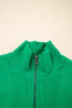 Bright Green Textured Short Sleeve Half Zip Drawstring Waist Romper