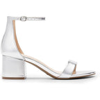 Dream Pairs Womens 8.5 Silver Open Toe 2.5" Block Heel Ankle Strap Sandal Shoes
