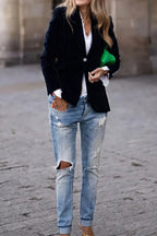 One-Button Lapel Collar Long Sleeve Blazer for Women