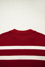 Red Stripe Collared Split Neck Sweater Vest