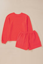 Gold Flame Corded Long Sleeve Top and High Waist Shorts Set