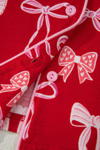 Red Sweet Bow Print Ruffled Short Sleeve Shirt Shorts 2pcs Pajama Set