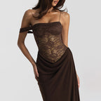 Sheer Lace Elegant Maxi Dress Women Sleeveless Backless Chic Evening Dress Off Shoulder Fashion Midi Dresses Slim Summer Dresses