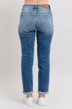 Judy Blue Full Size Mid Rise Skinny Cuff Jeans with Pockets Plus Size