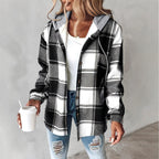 Plaid Drawstring Hoodie Shirt