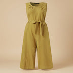 Women's Solid-Color Mid-Rise Full-Length Cotton Trousers