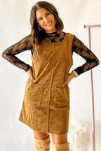 Black Corduroy Exposed Seam Sleeveless Mini Dress