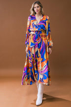 BOLD ADVENTURES WOVEN SATIN MIDI DRESS