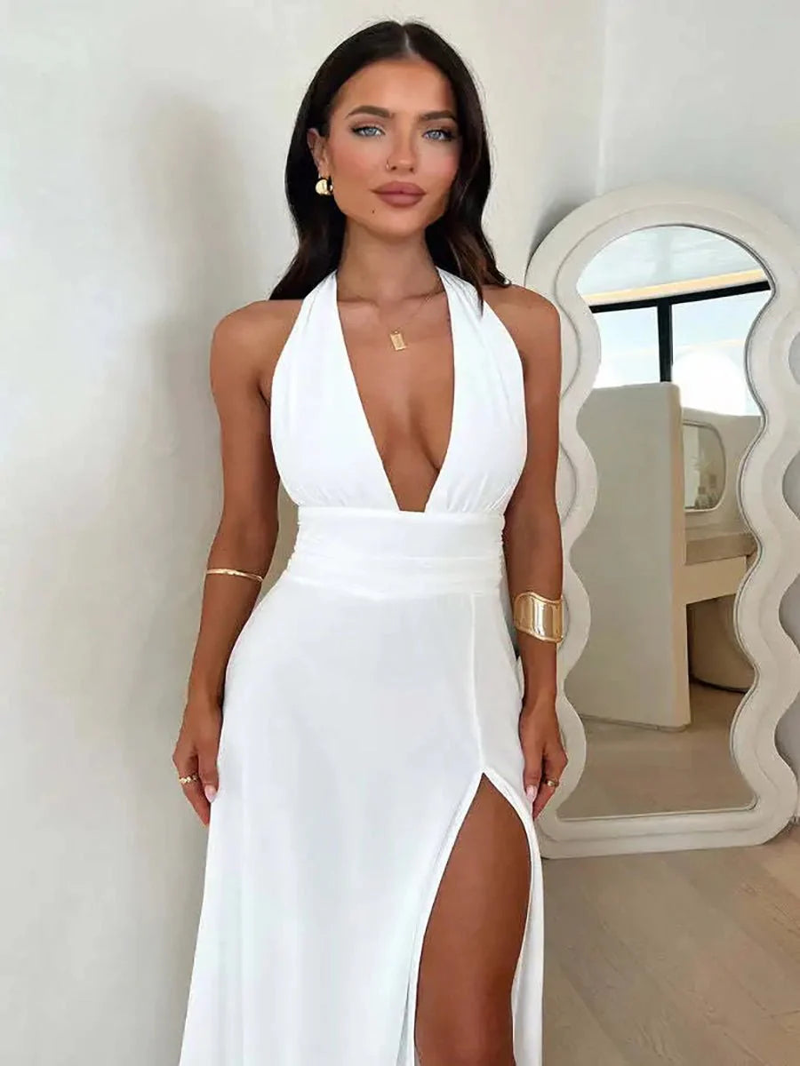 Fredrick Dress - Halterneck V-neck Style