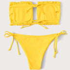 Frill Trim Bandeau Tie Side Bikini Swimsuit