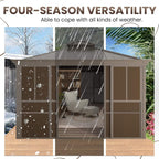 Terrace Fully-Enclosed Outdoor Black Sunroom With Lockable Sliding Doors And Galvanized Double Steel Roof (SAK81634)